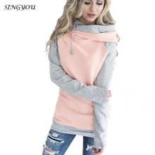 SINGYOU Autumn Women Hoodies Long Sleeve Patchwork Color Blocks Hoody Sweatshirt Casual Female Pullover Sportwear Ladies Outwear