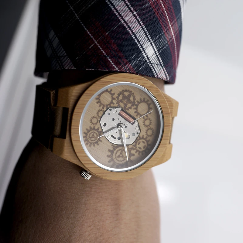 BOBO BIRD Men Bamboo Wood Watch Miyota Japanese 2035 Movement With Genuine Cow Leather Band Quartz Analog Watch