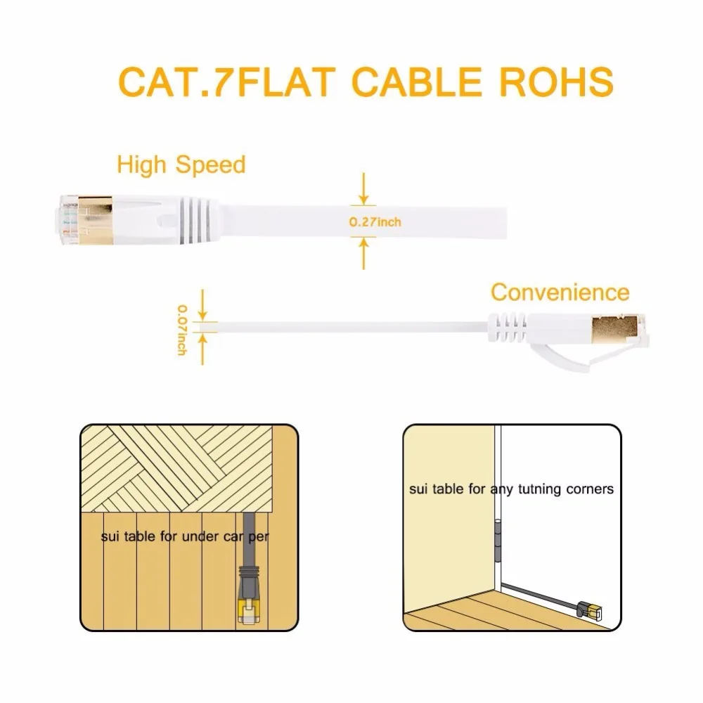 Плоский соединительный сетевой кабель Cat7 Ethernet экранированный (STP) с Snagless Rj45 1