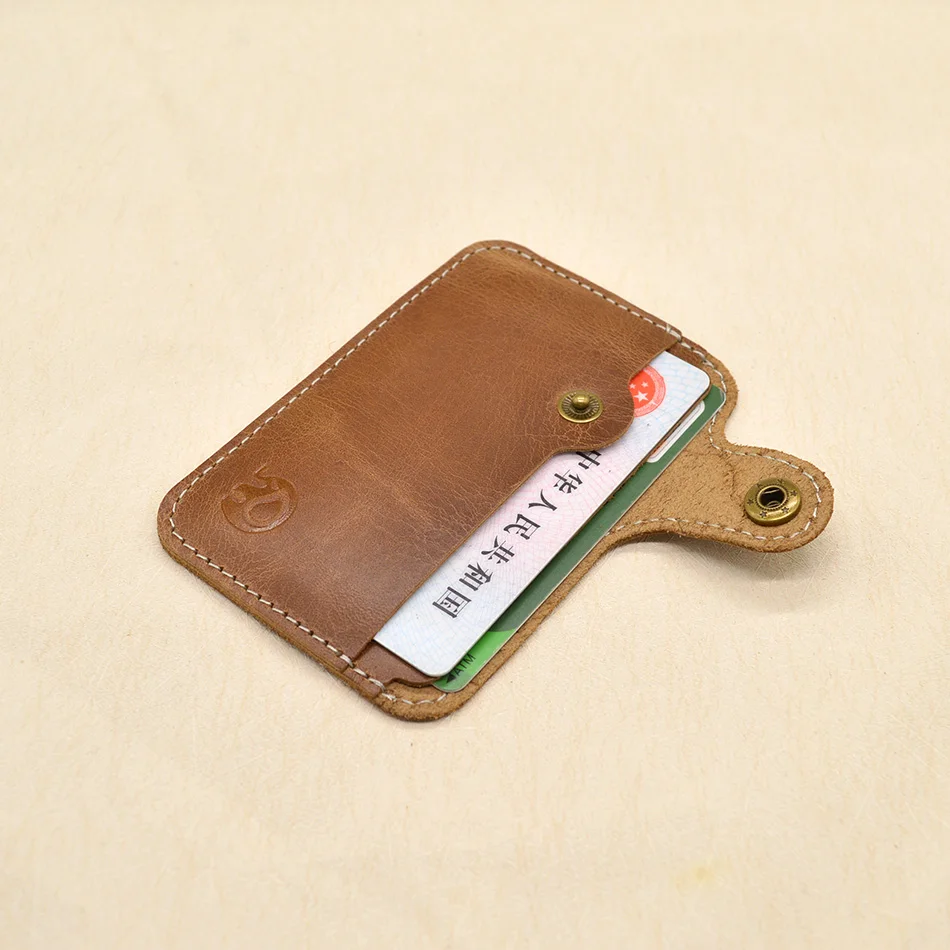 Genuine Leather Card Holder Men Slim Hasp Bank Card Case Retro Designer