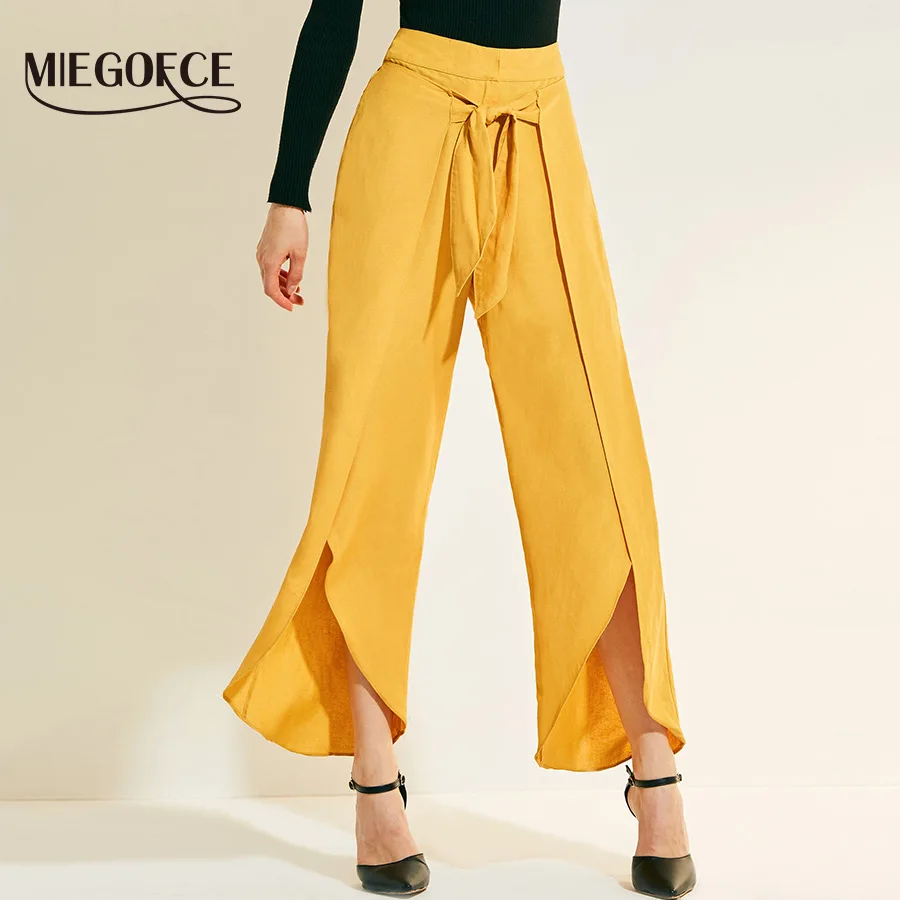 Miegofce 2018 Bright Summer Pants Yellow Green High Waist Loose Pants