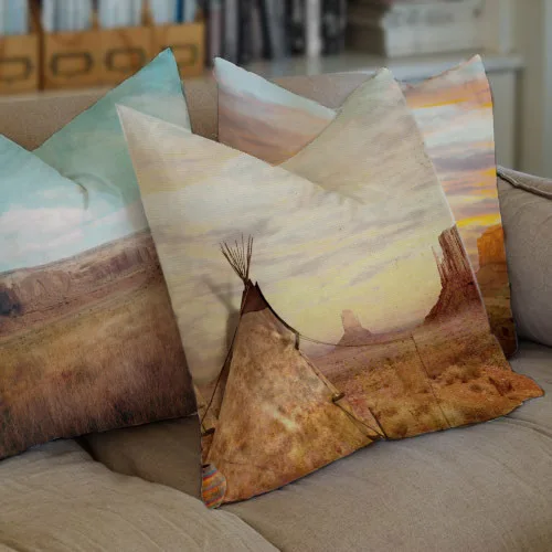 Indian Landscape Cushion Case Vintage Throwpillow Native