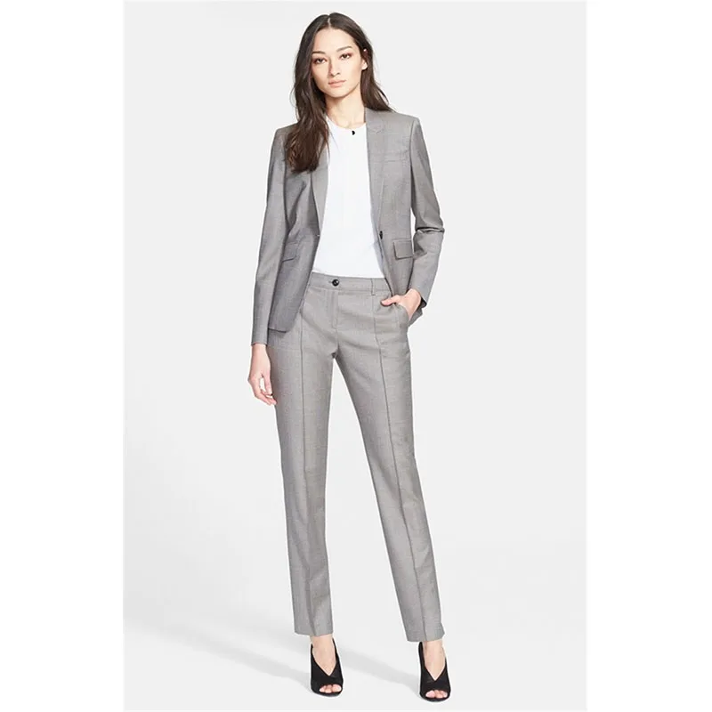 46 Women Pant Suits Light Gray Women 2 Pieces Sets Ladies Business Formal Long Sleeve Ladies Trouser Suit Designer Suits for Women