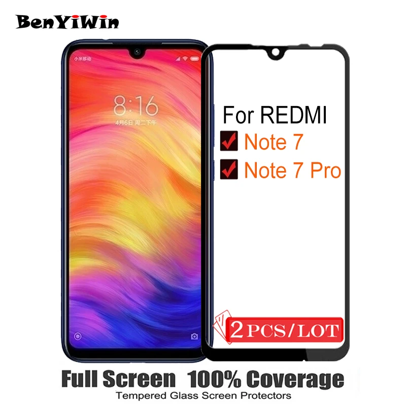 2 шт Полное покрытие из закаленного стекла для Xiaomi Redmi Note 7 Pro защита экрана на защитное стекло чехол для Redmi Note 7Pro пленка