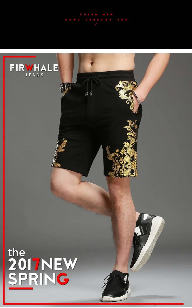 Летние мужские повседневные шорты, хлопковые Позолоченные с цветочным принтом, прямые мужские спортивные штаны, корейские модные короткие брюки