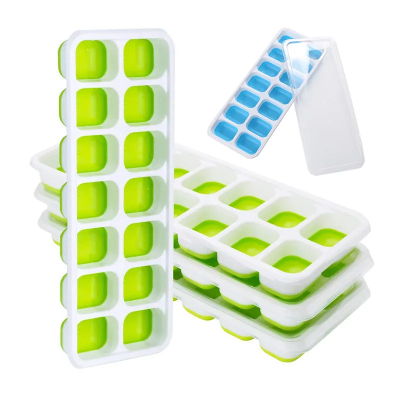 

14 Grids Silicone Ice Cube Tray Mold with Clear Cover Summer Ice Cream Maker Mold Molds Ice Cube Mold Ice Plate Non Toxic