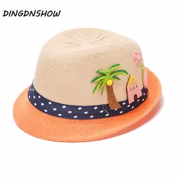 [DINGDNSHOW] Модные детская соломенная шляпа милые детские летние пляжные Защита от Солнца кепки Дети мультфильм Дерево Casquette обувь для девочек