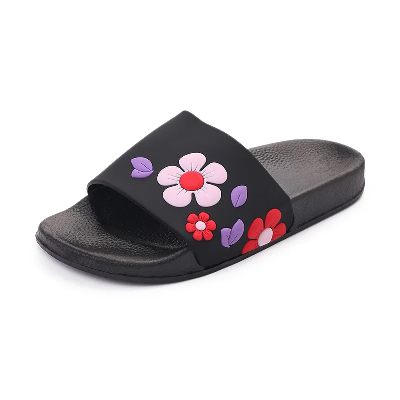 

2019 Summer Women's Flat Shoes Trend Big Flower Non-slip Fashion Cool Slippers Thick Bottom One Word Beach Women's Slippers