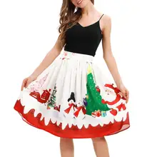 Рождественская елка Снеговик печати Эластичный Высокая Талия Вечерние женщин A-Line Midi юбка