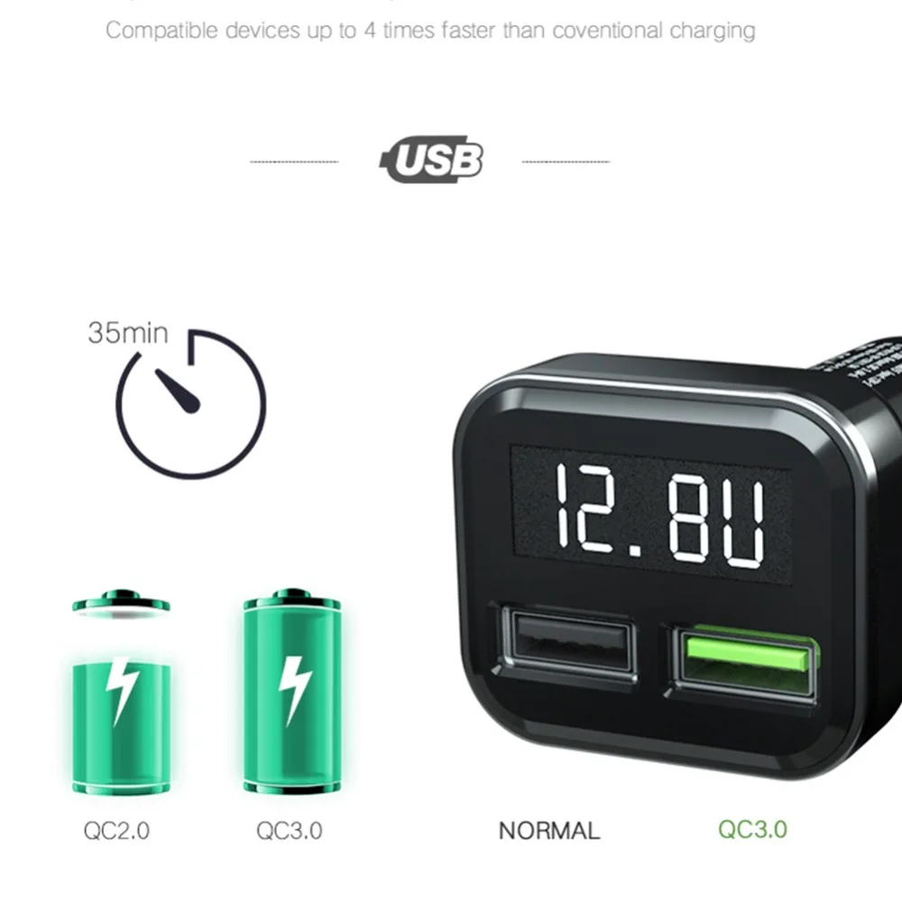 Универсальный двойной USB DC 5V QC 3,0 светодиодный дисплей напряжения тока Автомобильное зарядное устройство адаптер