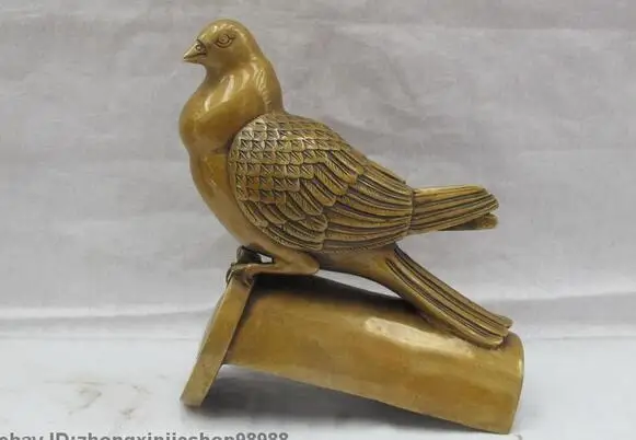 

Chinese Feng Shui Pure Bronze Copper Carved Peace dove On Tree branches Statue