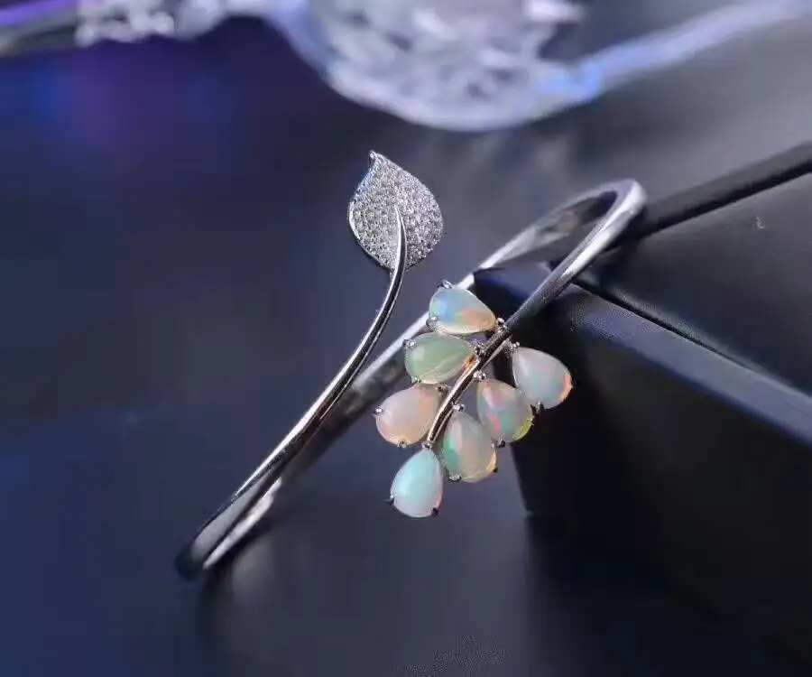 Bracelets en opale multicolore naturelle Bracelet en pierres précieuses naturelles 925 en argent st