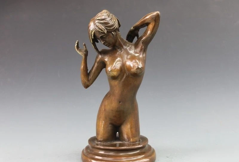 

11"Western Copper Bronze carving Naked belle girl Art statue Sculpture a 0518