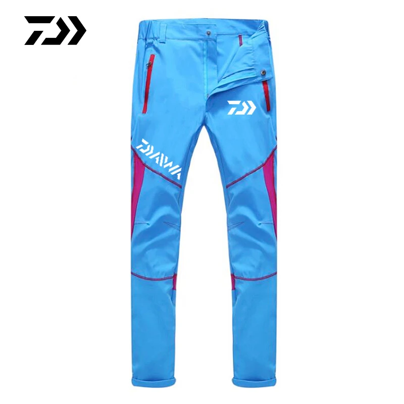 Daiwa летние ультра-тонкие рыболовные штаны для улицы дышащие спортивные быстросохнущие унисекс Лоскутные шелковые походные рыболовные брюки - Цвет: Light Blue