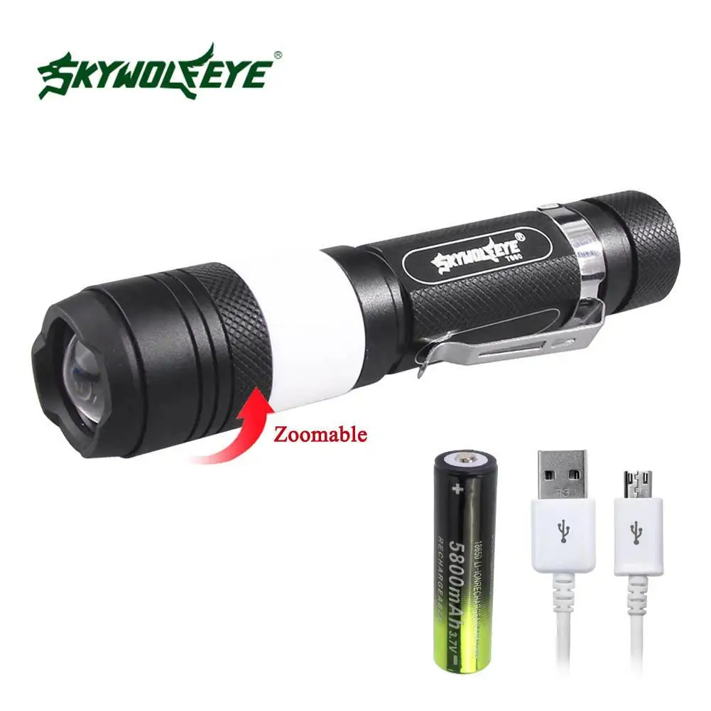SKYWOLFEYE T6 2 светодиодный фонарик с зумом водонепроницаемый 3800 лм 18650 аккумулятор 6