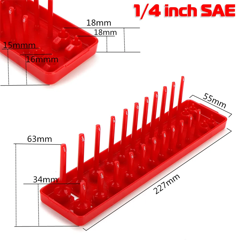 6Psc пластиковые 1/" 3/8" 1/" SAE и метрические гнезда рельсовые лотки полка 172-Slot органайзеры комплект для гаража и мастерской использования черный красный