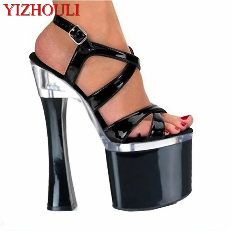 Пикантная женская обувь толстые супер 18 см пикантные на высоком каблуке Обувь, сандалии на платформе черного цвета
