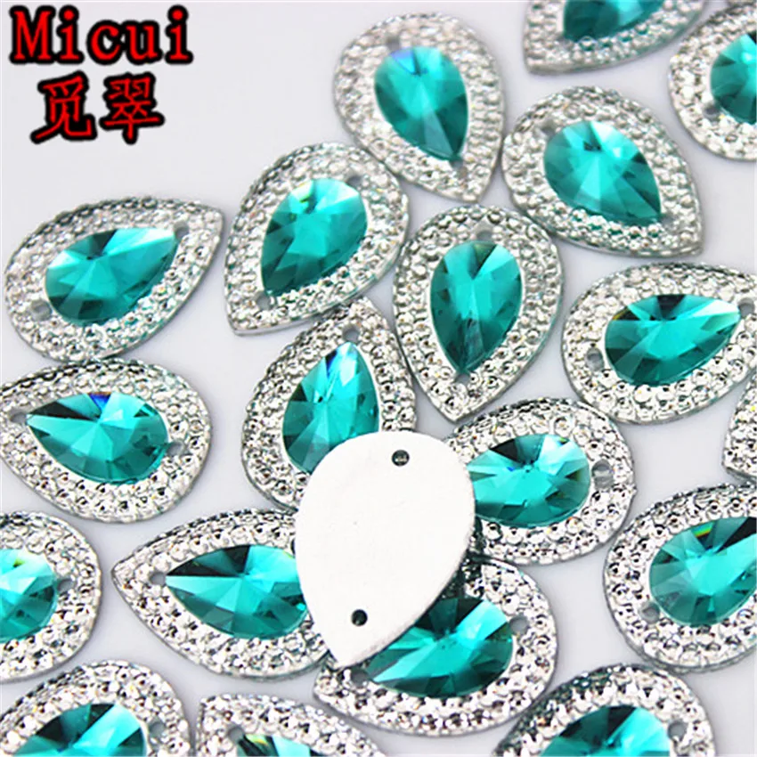Micui 50 шт. 13*18 мм смешанные цвета капли смолы стразы кристаллы и камни бусины плоская задняя сторона швейные пуговицы для шитья на 2 отверстия MC36