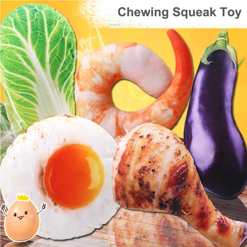 

3D Simulation Chicken Leg Cat Dog Interactive Playing Toy Eggplant Pet Dog Sound Toys Omelette Shrimp Cat Chewing Squeaker Toy