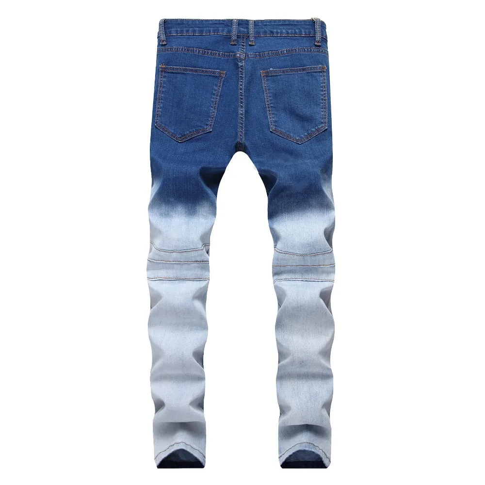 Мужские байкерские джинсы высокого качества винтажные рваные эластичные джинсы модные двухцветные брюки на молнии мужские тонкие джинсовые брюки плюс размер 42