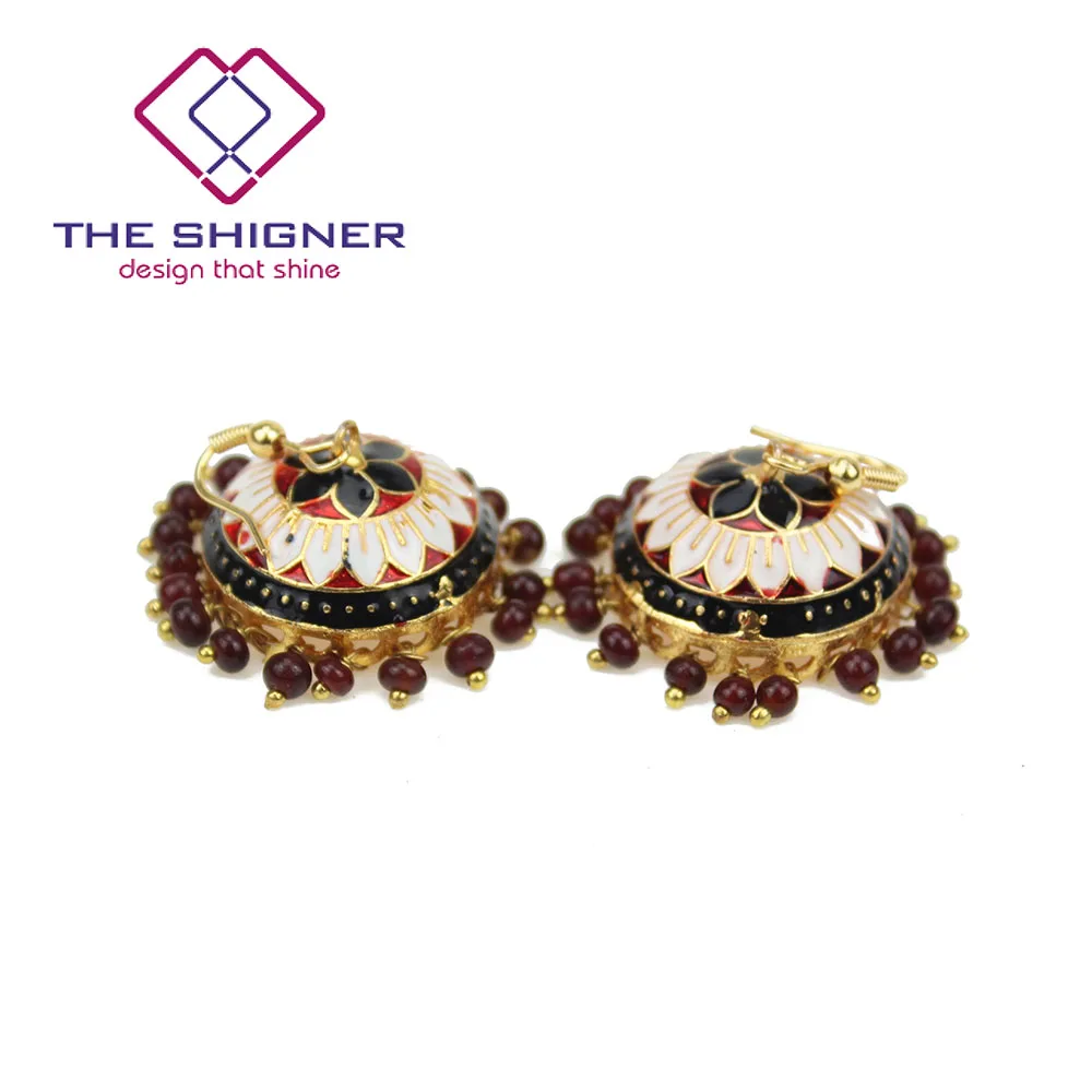 THE SHIGNER индийские традиционные Meenakari эмаль золотой тон Jhumka Jhumki серьги Болливуд стиль ювелирные изделия Висячие Серьги