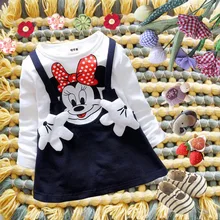 Новинка года; Хлопковое платье с длинными рукавами и рисунком Минни для маленьких девочек детская одежда детская повседневная одежда принцессы От 0 до 4 лет платье для девочек