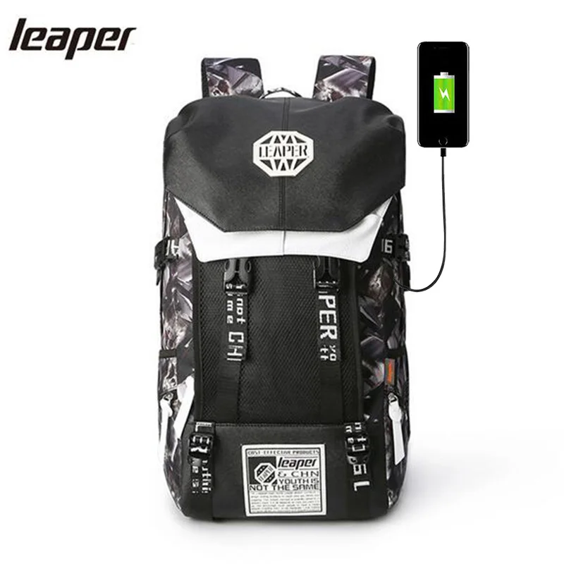 

Leaper Backpack Men Usb Charge Printing Designer Laptop Backpack 15.6 inch Student Oxford School Bags For Teenagers Waterproof