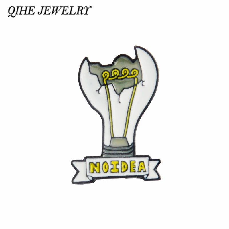 

QIHE JEWELRY Incomplete Broken Light Bulb NOIDEA Pin Funny brooches Badges Lapel pins Bag Hat Backpack Accessories