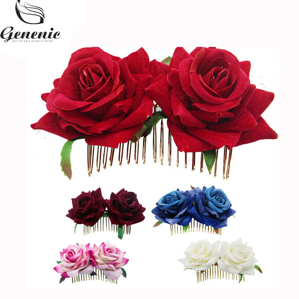 

White/Red Rose Flower Hair Combs Wedding Bridal Fashion Jewelry Women Prom Headpiece Charm Hair Accessories Hair Pins Clips