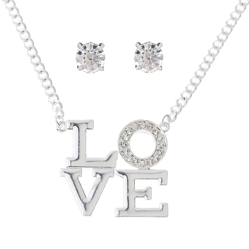 Fashion Necklace earring sets Mother's Day Gift Silver Love Necklace