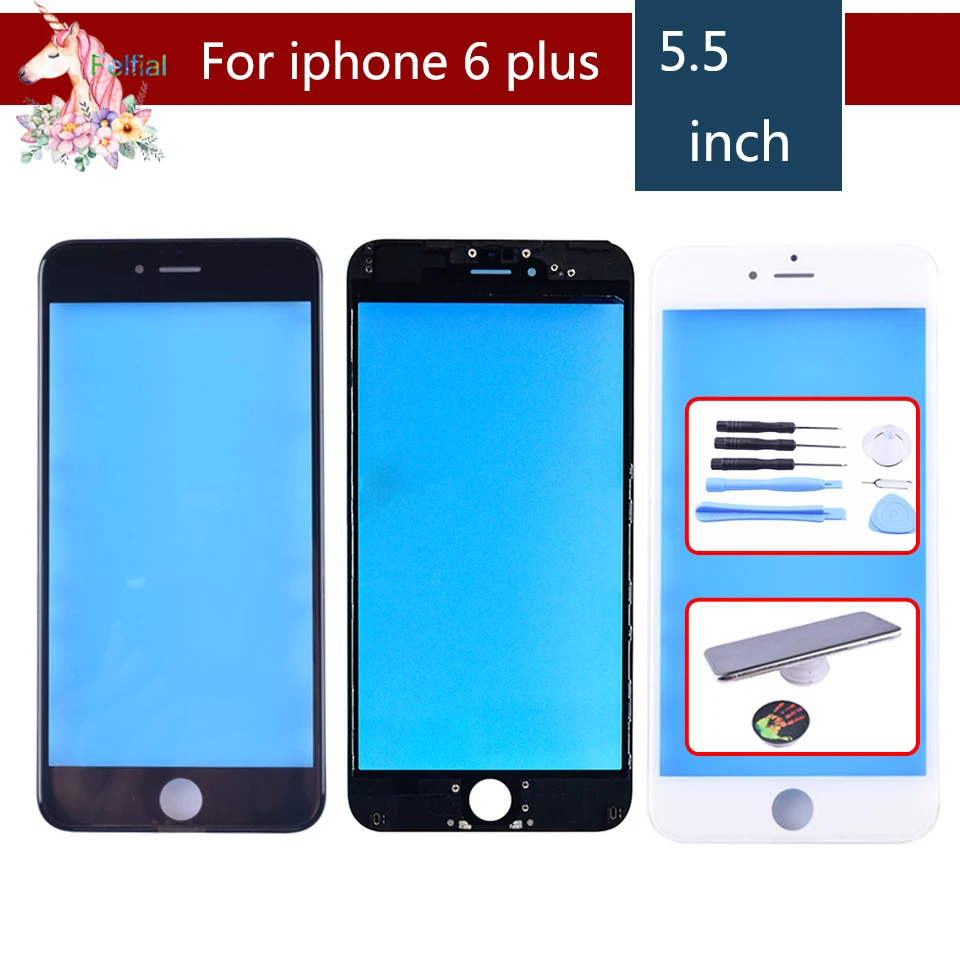 

For iPhone 6 PLUS Touch Screen Digitizer Lens Front glass LCD panel with frame bezel for iphone 6plus LCD External GLASS Replace