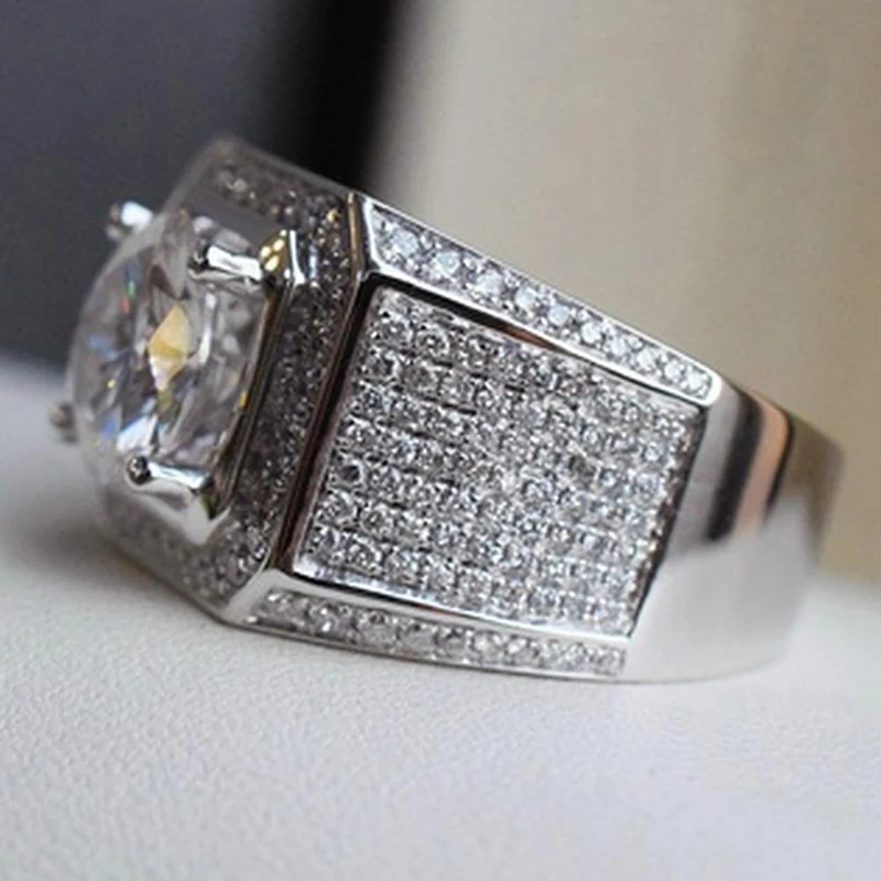 Роскошное кольцо с большим цирконом, супер блестящее серебряное ювелирное изделие, Свадебные обручальные мужские кольца с кристаллами, модные ювелирные изделия Anelli, женские панк