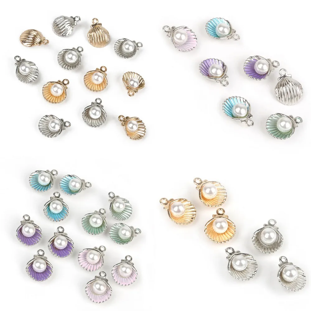 

10pcs/lot 11x15mm Enamel Shell Charms Pendant With Pearl Beads For Jewelry Making DIY Woman Fashion Earrings Findings