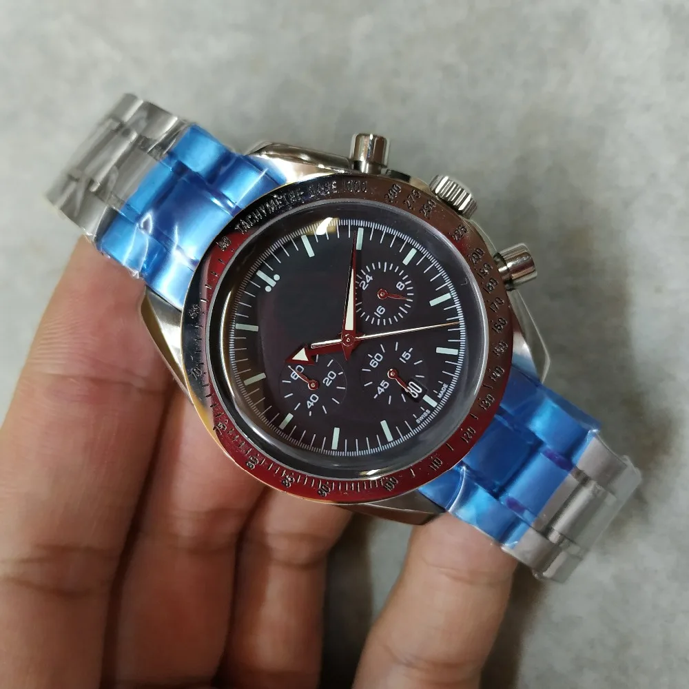 

Luxury New Men Automatic Mechanical Watches Speed MOON Racing Luminous Ceramic Bezel Crystal Sapphire AAA+ Quality Gent Black