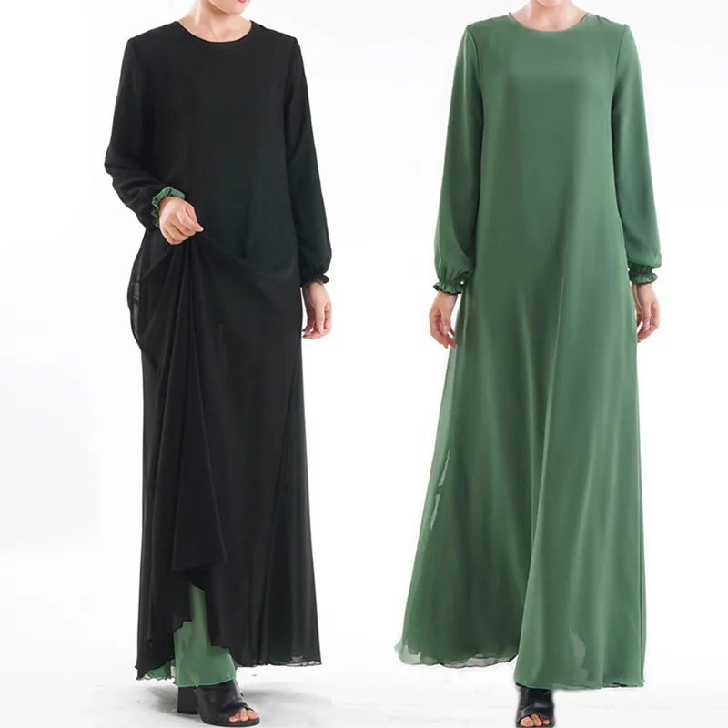 Двусторонняя одежда мусульманское платье абайя Дубай Кафтан Малайзия кимоно кардиган мусульманский хиджаб платье для женщин турецкая исламская одежда - Цвет: Black With Green