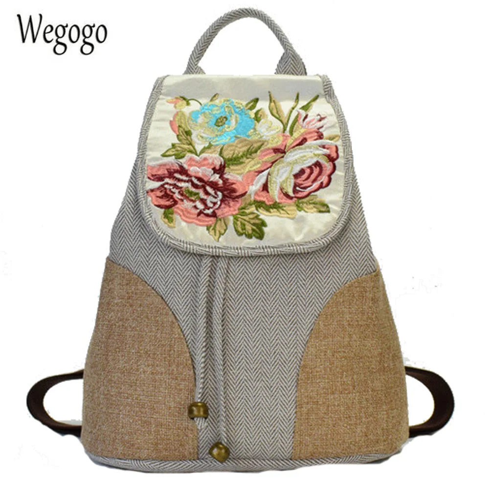 

Vintage Women Canvas Backpack Floral Embroidered Backpack Linen Shoulder Bag Travel Beach Rucksack Schoolbag Woman Mochila