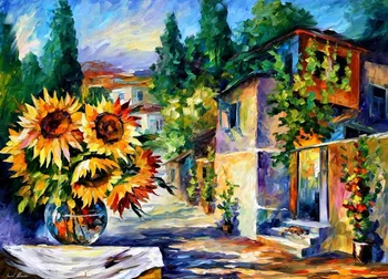 

Colorful oil paintings Canvas Greek noon palette knife painting Garden Abstract flowers Modern picture for Dining room wall deco