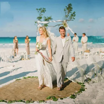 Tanie Wykonane Na Zamówienie Szary Lniane Mężczyzn Garnitur Lato Plaża Garnitury ślubne Slim Fit Groom Smokingi 2 Sztuk Kurtka Na Co Dzień Najnowsza Konstrukcja Prom Nosić