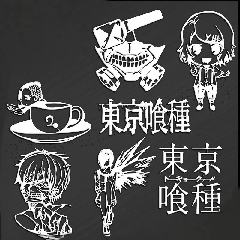 

7pcs/set Large Waterproof Silver Anime Tokyo Ghoul Metal Stickers Phone Laptop Decorative Sticker Radiation protection stickers