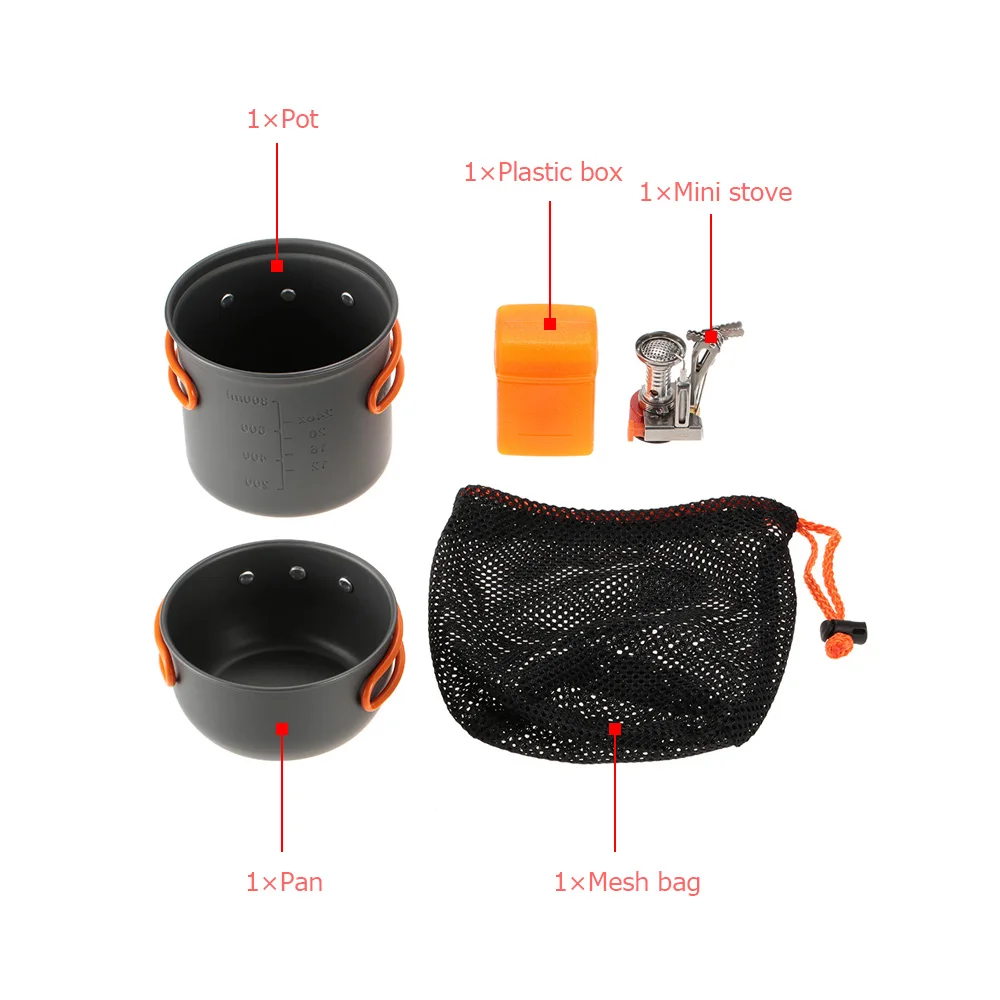 TOMSHOO Camping al aire libre senderismo utensilios con Mini Camping encendido piezoeléctrico estufa plegable cocina Picnic Pot Set 'cook