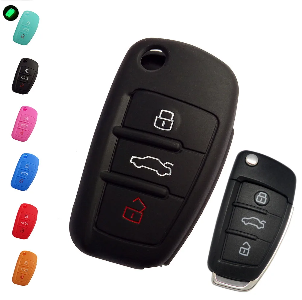

SILICONE CAR KEY COVER FIT FOR AUDI A1 A3 A4 A5 A6 A7 A8 R8 TT S5 S6 S7 S8 SQ5 Q5 Q7 RS5 FOLD FLIP REMOTE KEYCHAIN CASE FOB