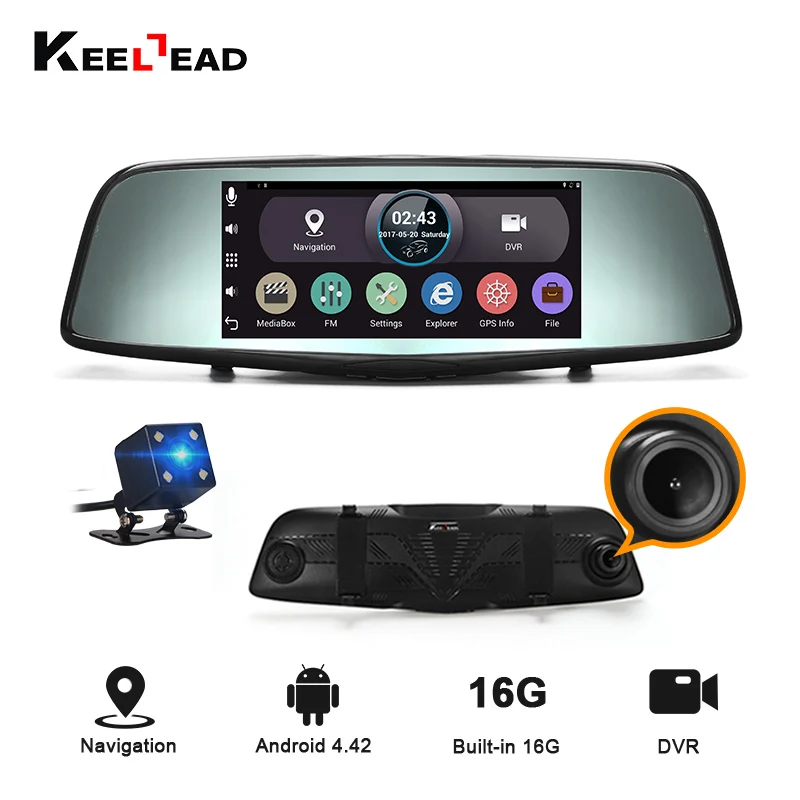 Keelead Видеорегистраторы для автомобилей 7 &quotAndroid зеркалом заднего вида GPS