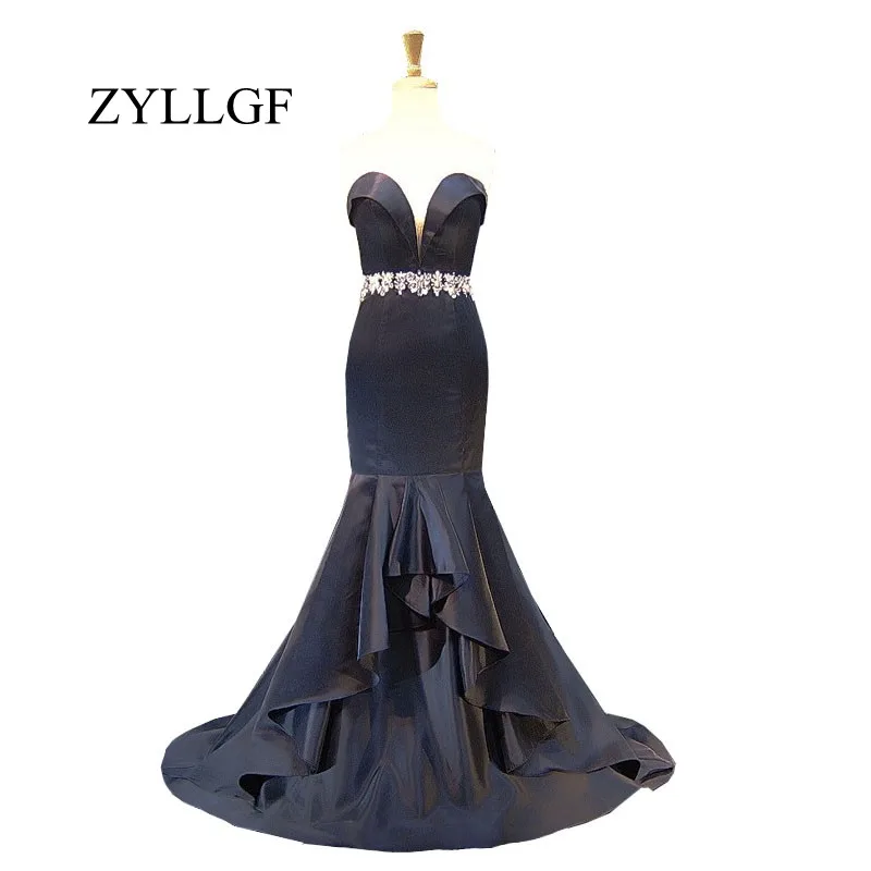 ZYLLGF сексуальное платье матери 2019 Русалка Милая Кристаллы бисером этаж Длина женский, черный Свадебная вечеринка платье RS112