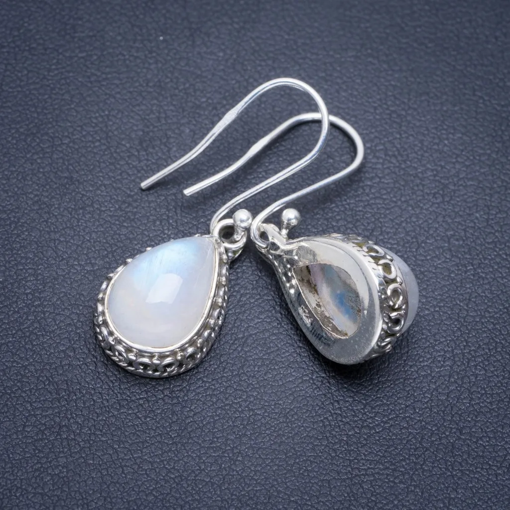

Natural Rainbow Moonstone Handmade Unique 925 Sterling Silver Earrings 1.25" A2120