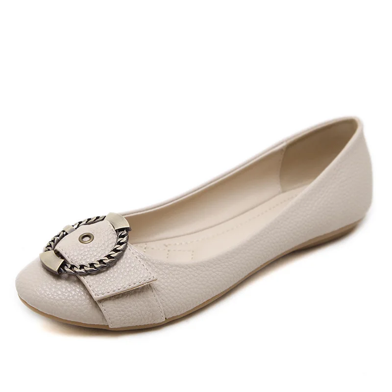 

POADISFOO 2018 Spring New Women's Flats Casual Shoe Metal Buckle Round Comfortable Size Flat Shoes .JXF-168-2