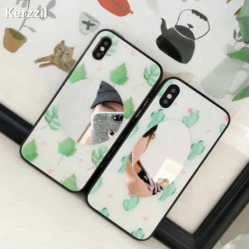 Kerzzil Fashion Mirror Phone Shell For iPhone 7 Case 7Plus Green Leaf Flower Cases Cactus Plant X 8 6 6s Plus |