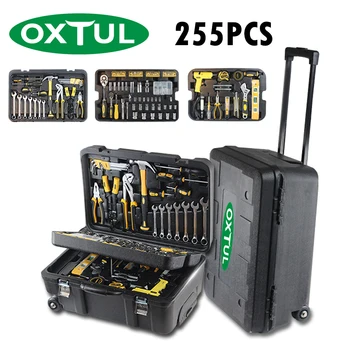 Cheap OXTUL 255PCS Professional Hand Tools Set +Rolling Tool Box Socket Wrench Ratchet Screwdriver Hammer Knife Tool Kit Storage Case