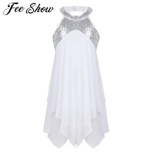 Детское трико для девочек с лямкой на шее, блестками, перекрещивающимися крест-накрест сзади, для лирического современного бального танца, балетное платье