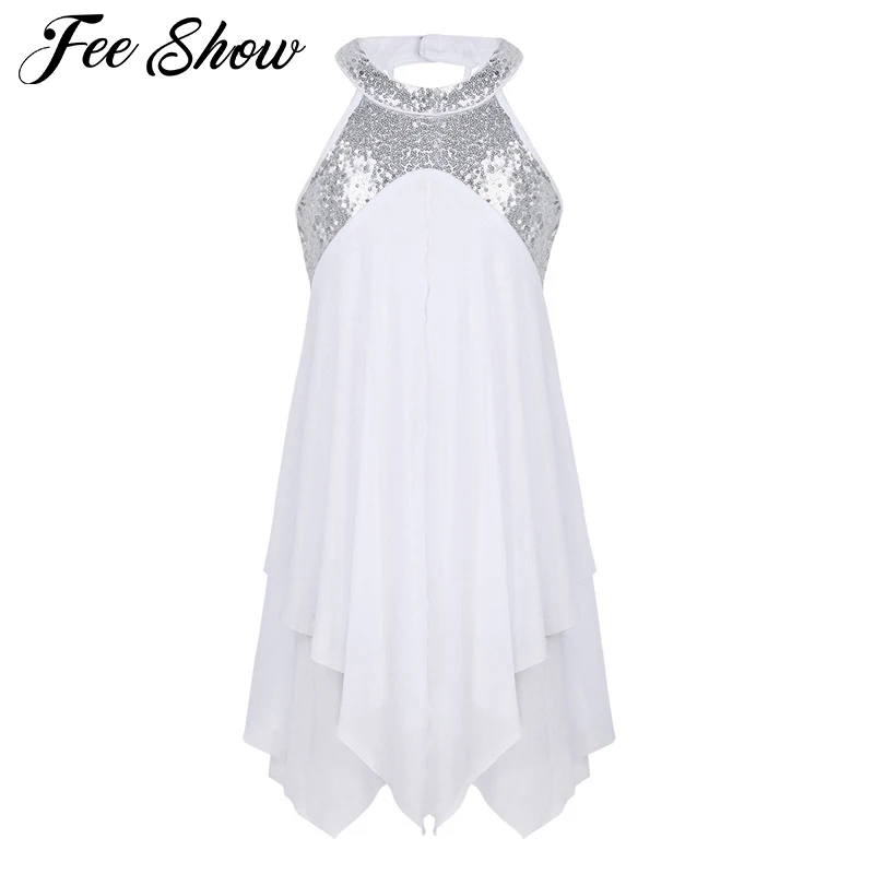 Cena Dziecięce dziewczęce Halter cekiny w kratkę z powrotem sukienka trykot na liryczny nowoczesny współczesny strój do tańca towarzyskiego sukienka baletowa