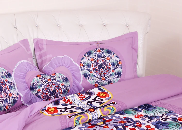 Excellent LACE ROUND Corner Bed Europe Orange color Flower Bedding sets Cotton Round Double Bed sheet Duvet cover Pillow case Bedskirt 36